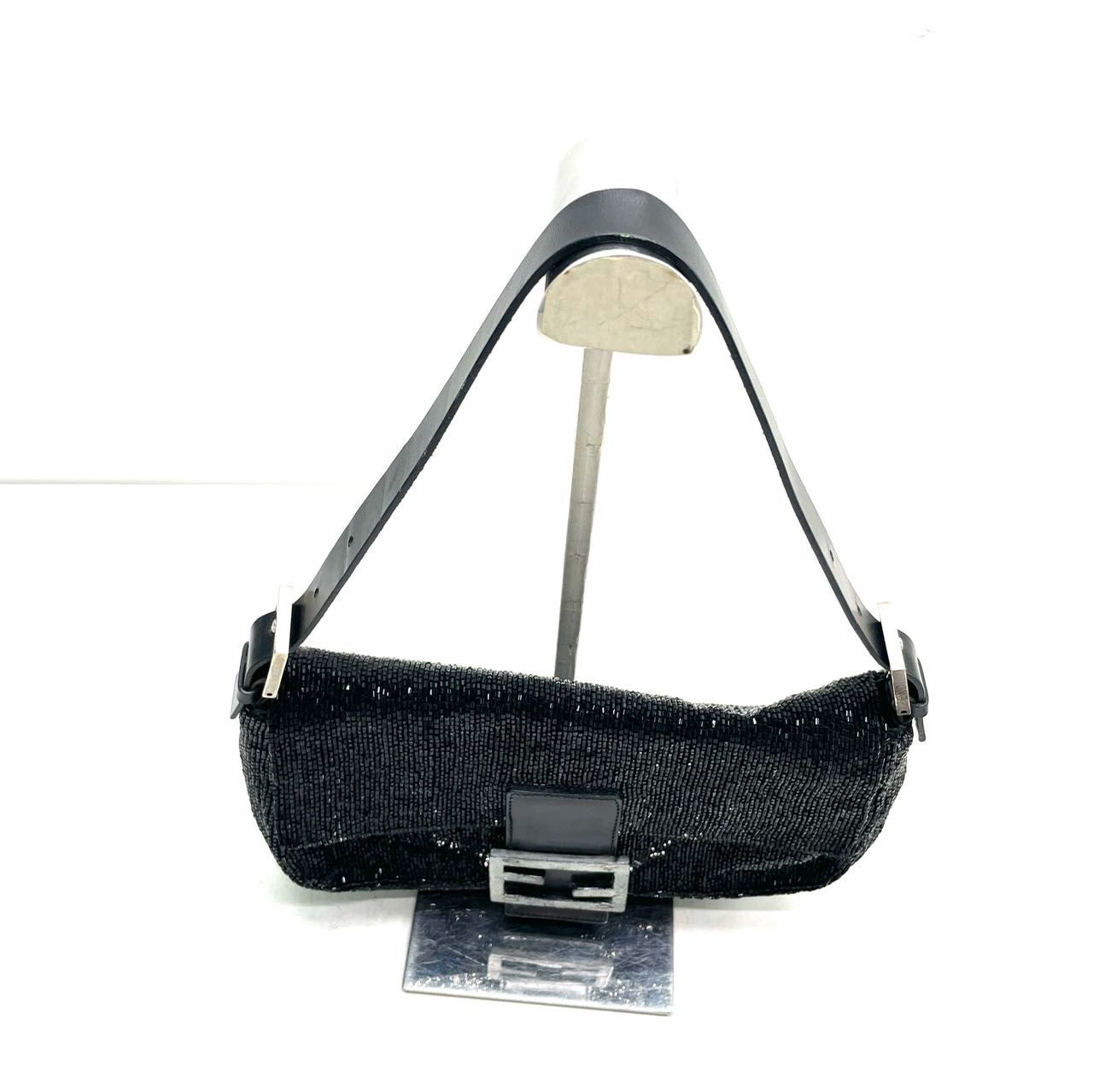 Fendi Baguette   Black Glitter Beads Shoulder Bag