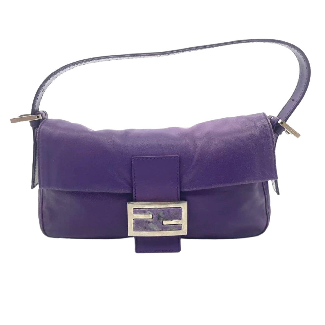 Fendi Baguette   Purple Lambskin Leather Shoulder Bag Silver Hardware