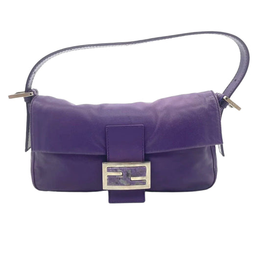 Fendi Baguette   Purple Lambskin Leather Shoulder Bag Silver Hardware