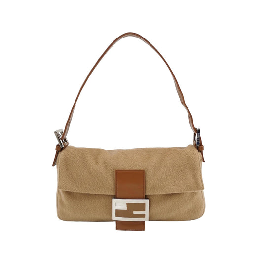 FENDI Baguette Camel Brown Soft Cloth Shoulder Bag