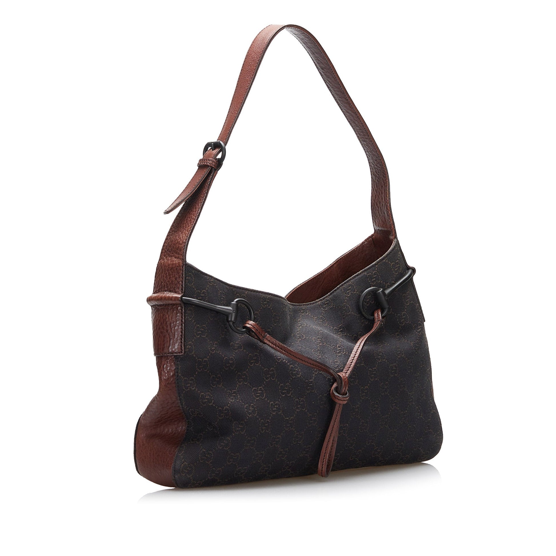 Gucci Horsebit Leather Canvas Shoulder Bag Style 7