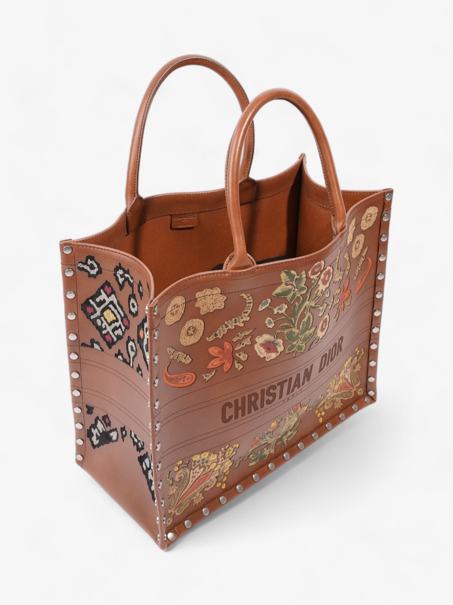 Christian Dior Book Tote Brown / Floral Leather Large