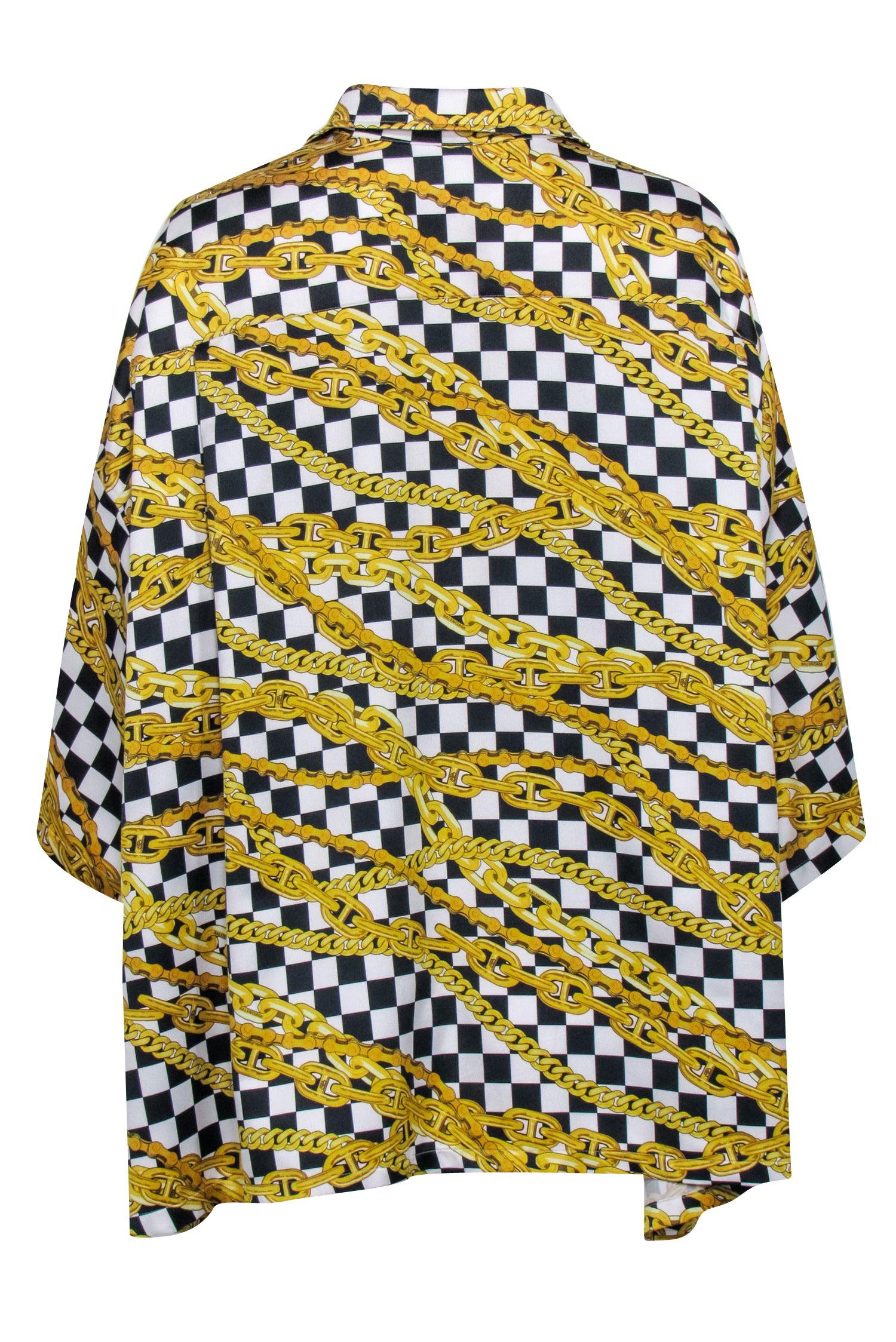 Balenciaga - Gold, Black, & White Checkered Chain Print Top Sz 4