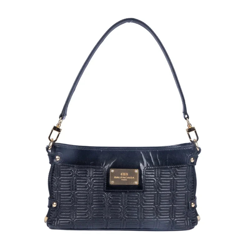 Balenciaga Logo Embossed Leather Pochette