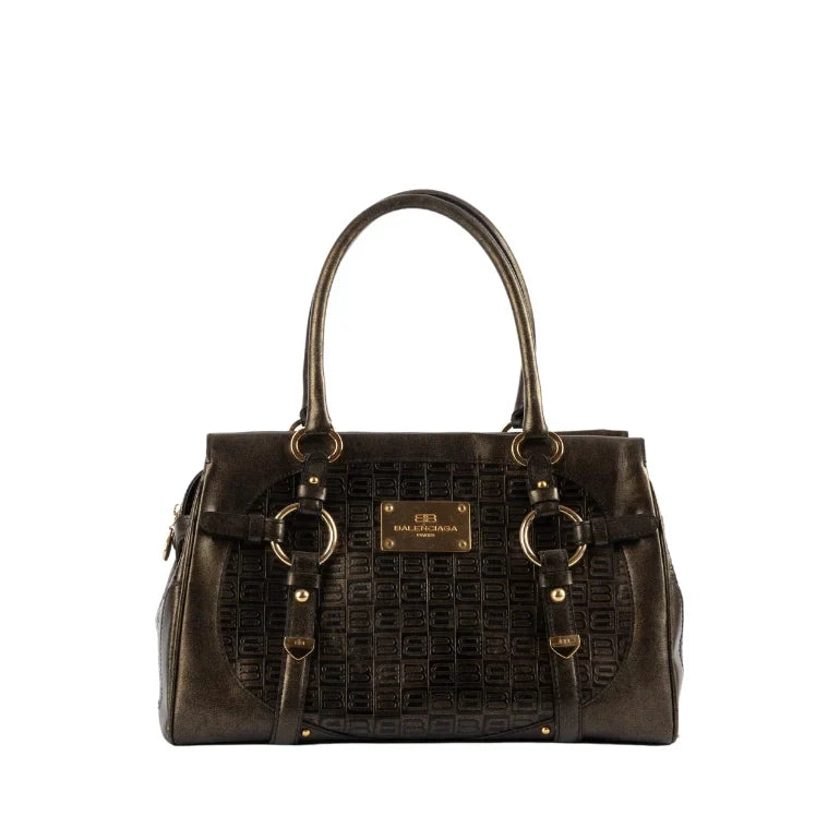 Balenciaga Logo Embossed Leather Shoulder Bag