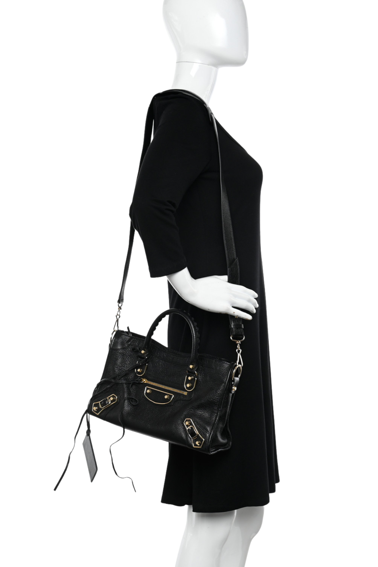 Balenciaga Black Leather Metallic Edge City Tote
