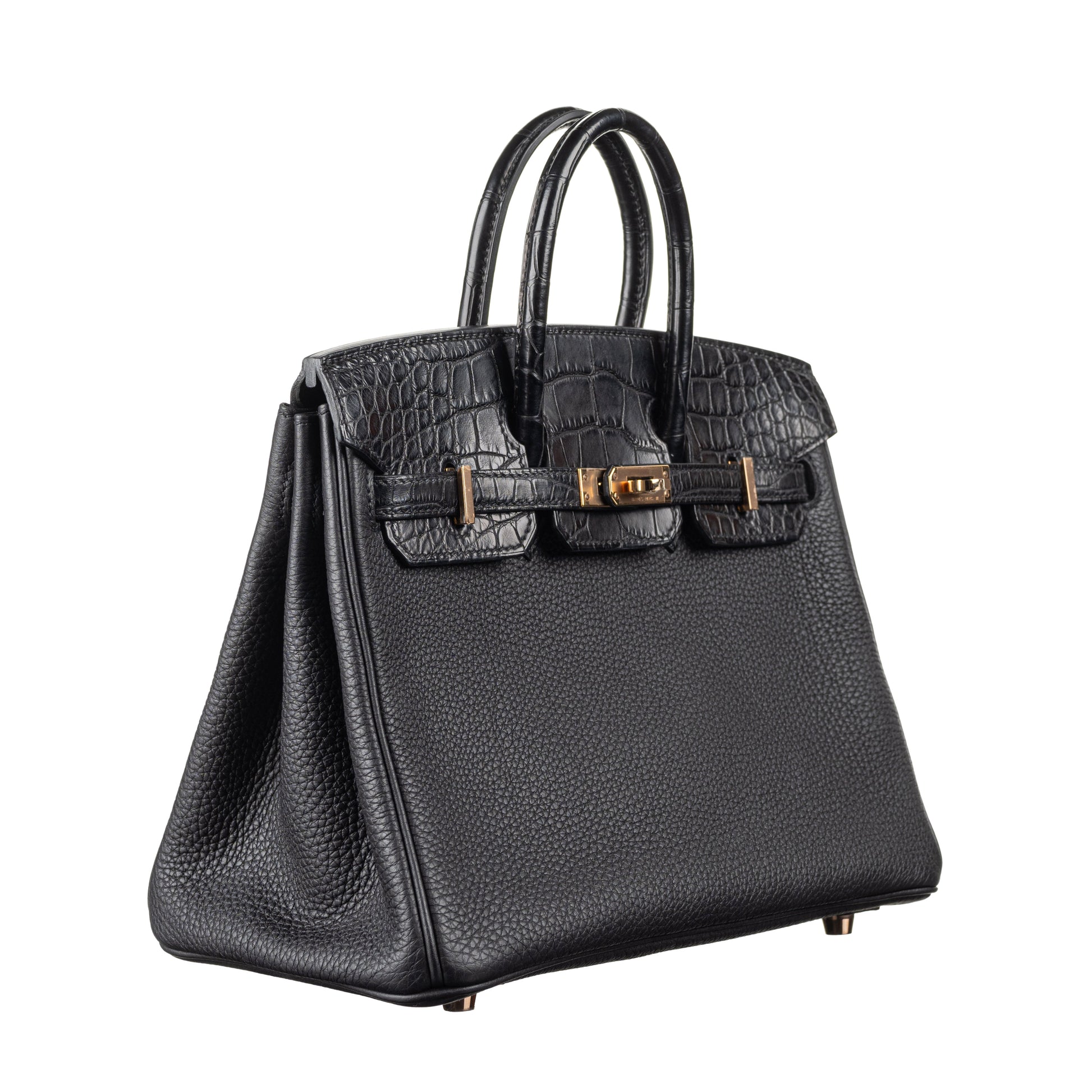 Hermes25cm Birkin Touch Black Matte Alligator/ Togo Leather Rose Gold Hardware