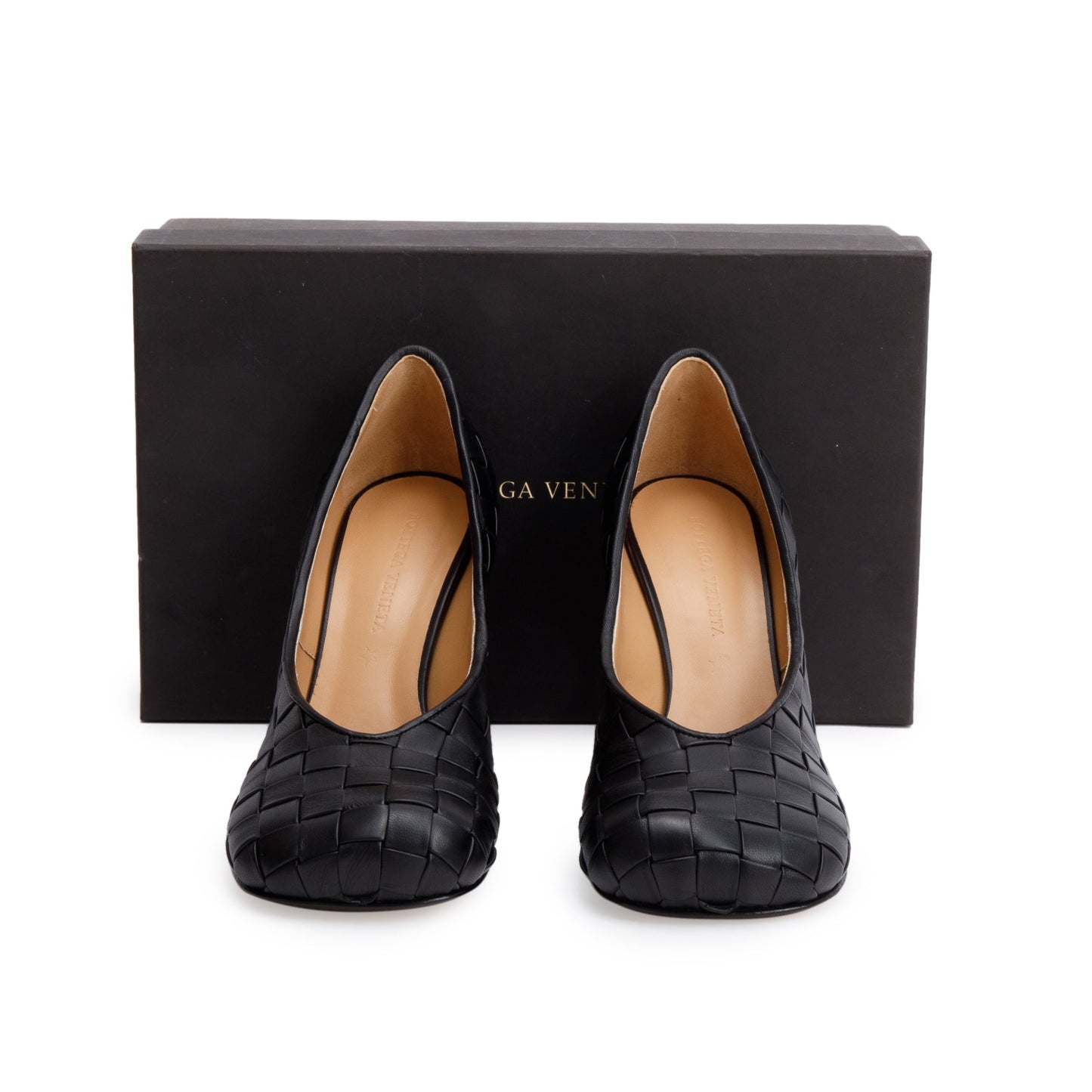 Bottega Veneta Black Intrecciato Nappa Leather Scarpa Tess Pumps, Size 38