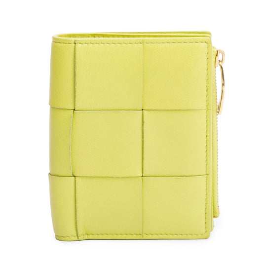 Bottega Veneta Green Intrecciato Calfskin Leather Small Cassette Bi-Fold Zip Wallet