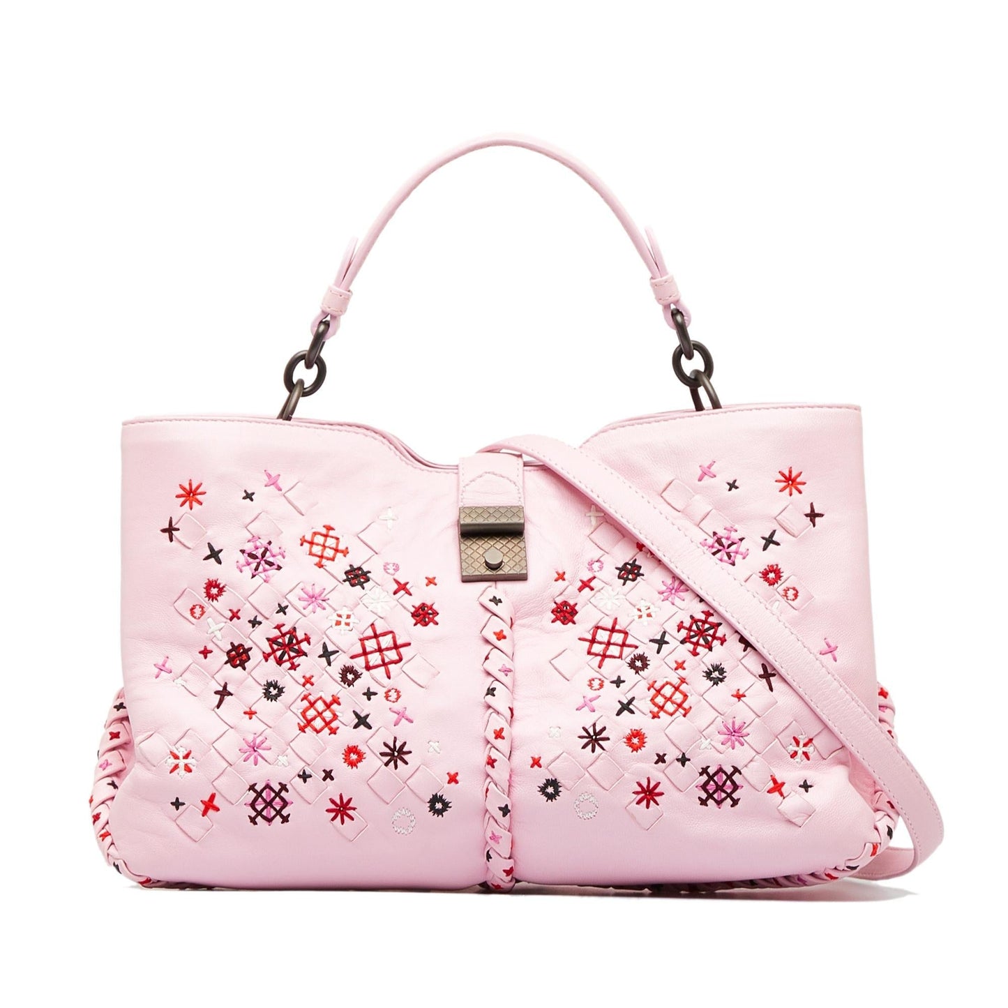 Luxury Bottega Veneta Intrecciato Napoli Meadow Flower Leather Satchel (SHG-1F8F3W)