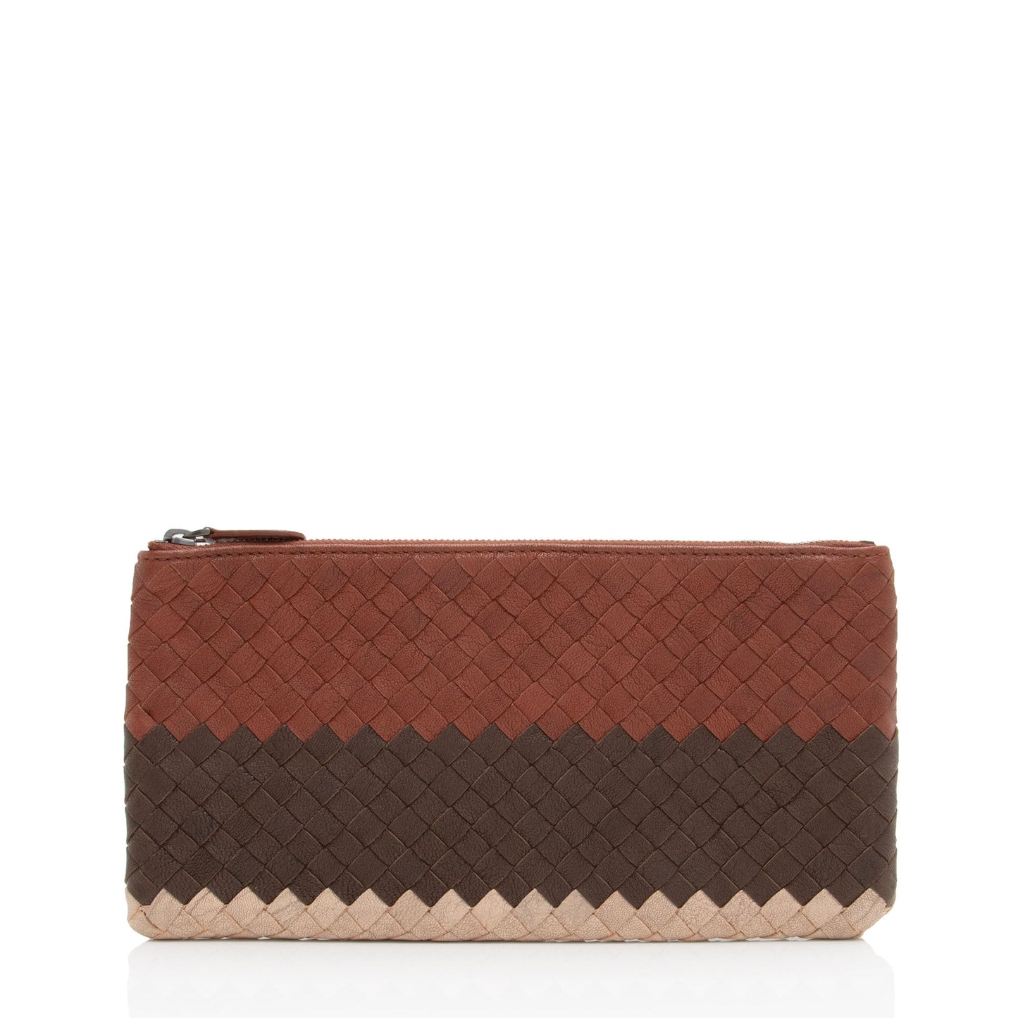Luxury Bottega Veneta Intrecciato Nappa Tricolor Zip Pouch (SHF-y50aov)