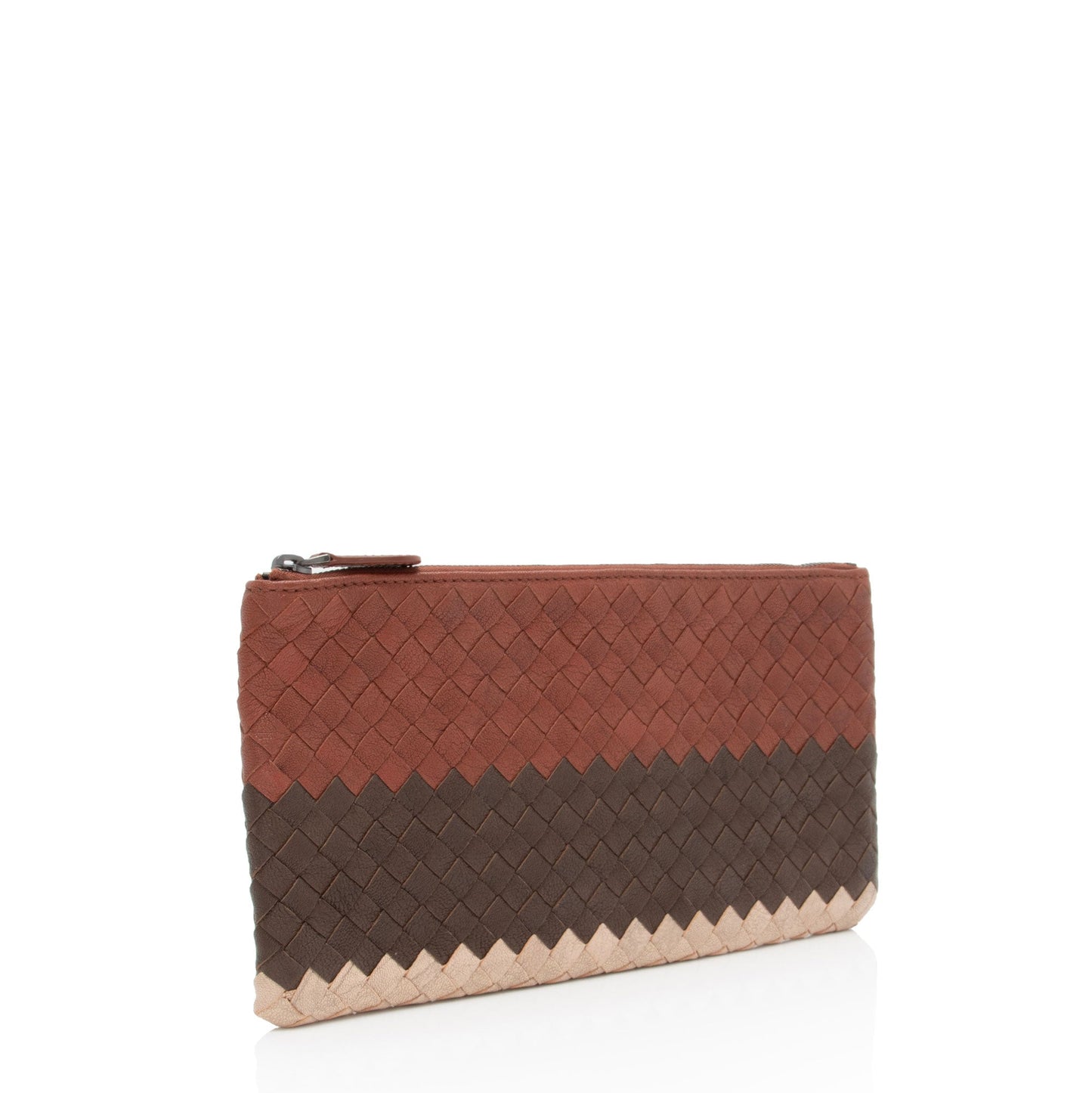 Luxury Bottega Veneta Intrecciato Nappa Tricolor Zip Pouch (SHF-y50aov)
