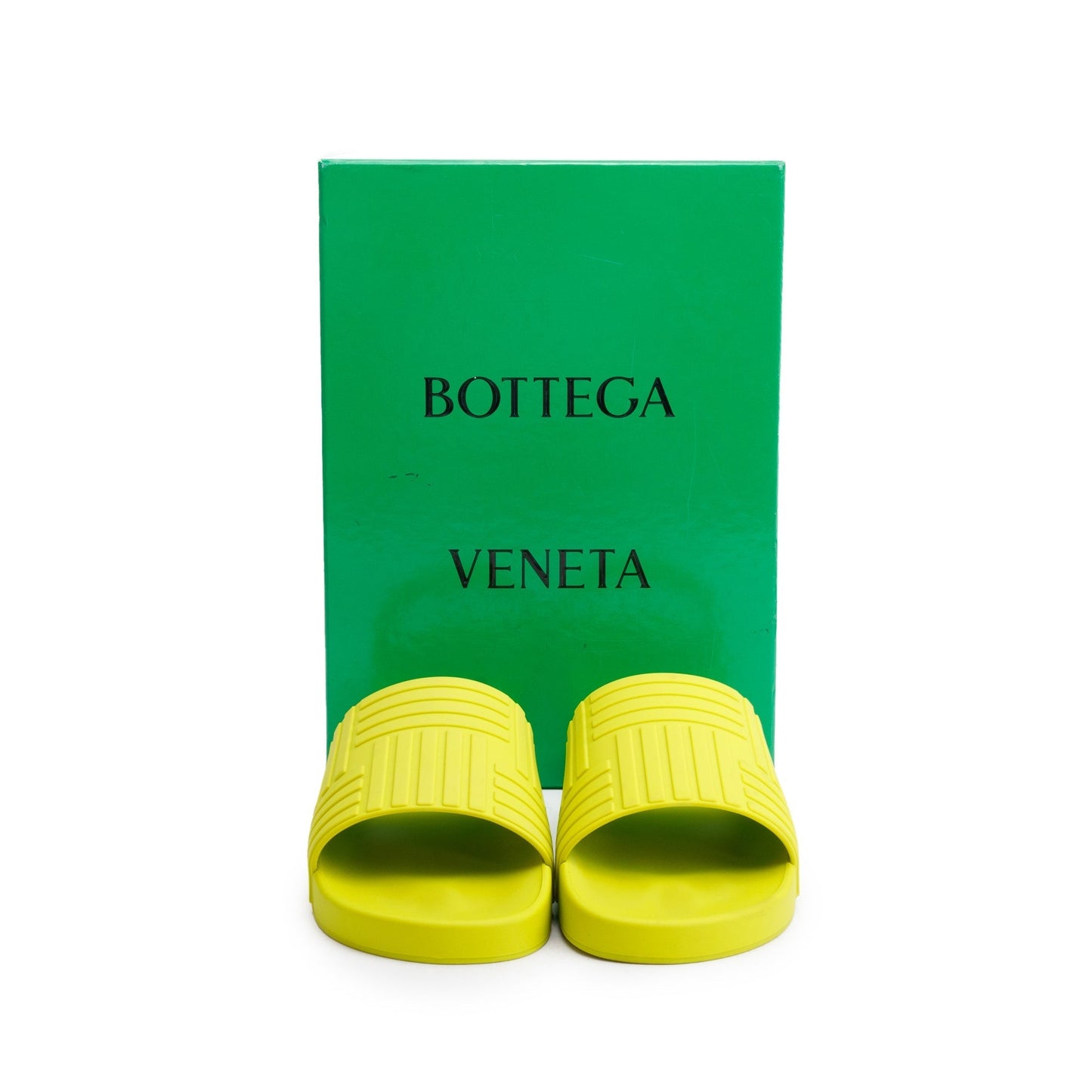 Bottega Veneta Kiwi Rubber Flat Slider Sandals, Size 40