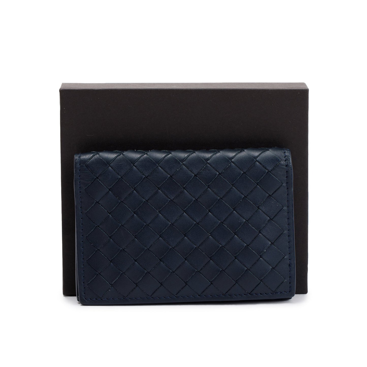Bottega Veneta Navy Intrecciato Leather Flap Card Case