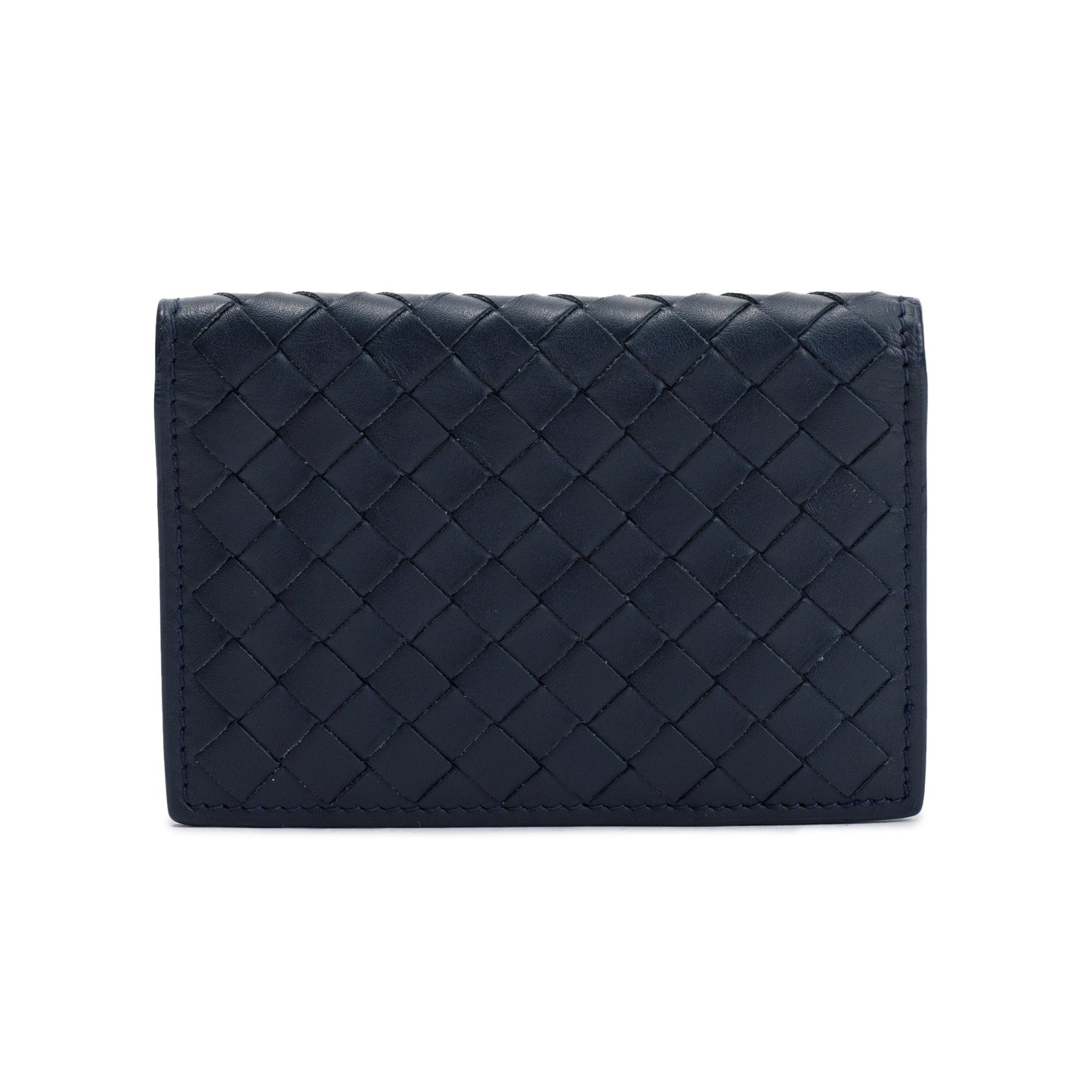 Bottega Veneta Navy Intrecciato Leather Flap Card Case