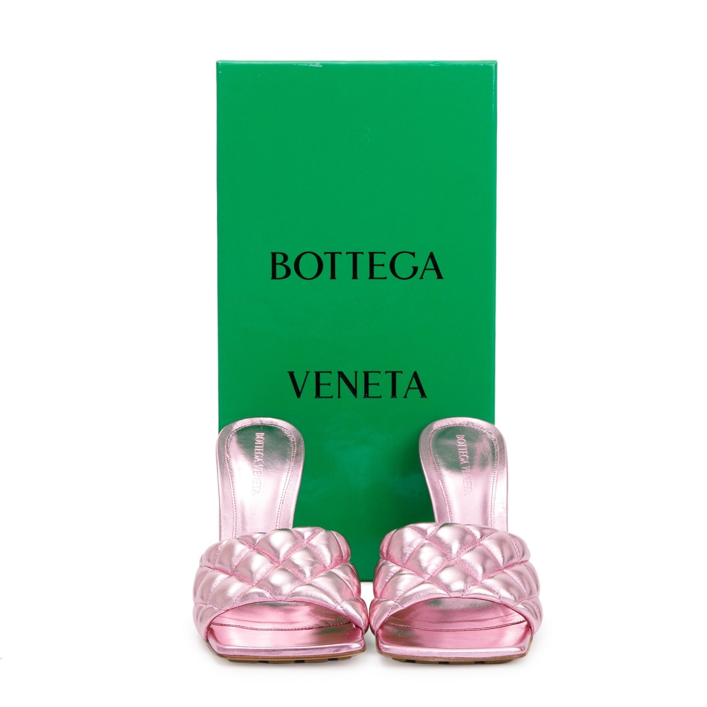 Bottega Veneta Pink Metallic Lambskin Leather Padded Sandals, Size 38
