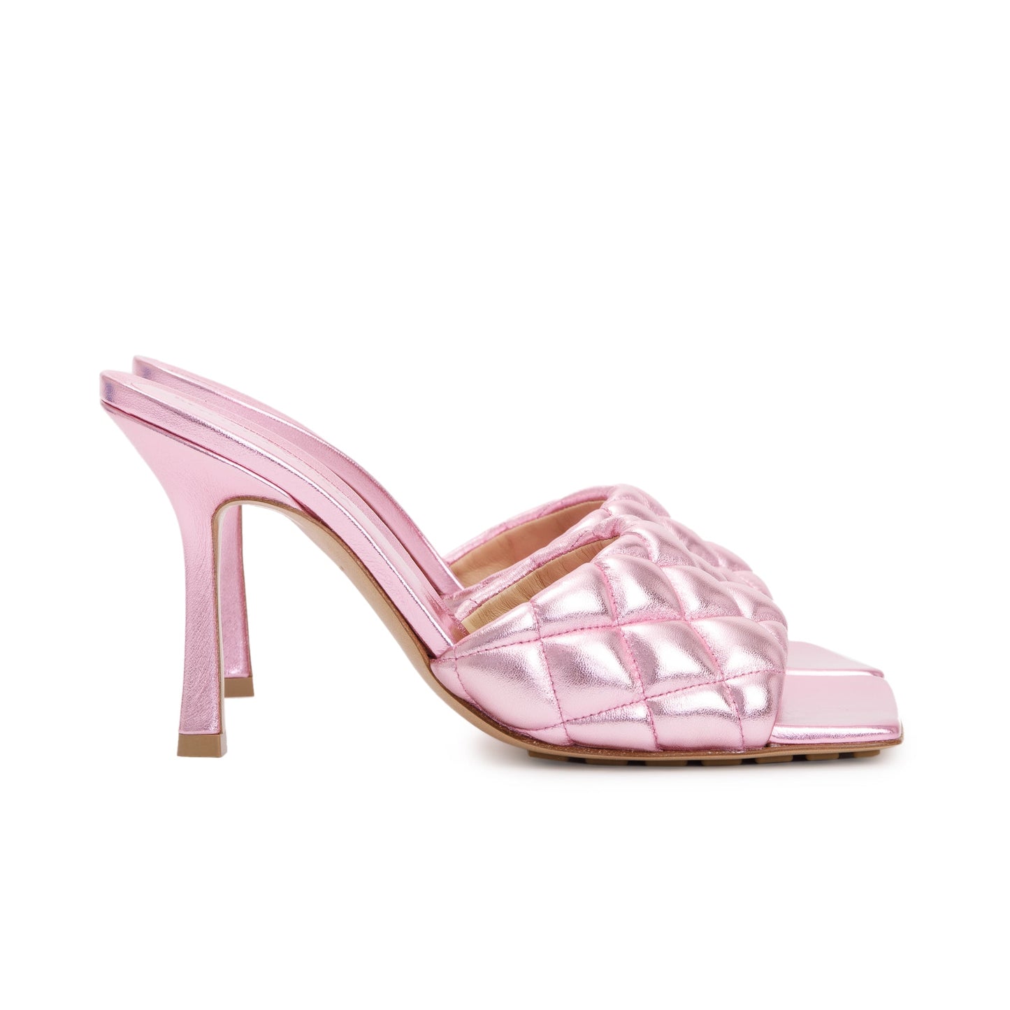 Bottega Veneta Pink Metallic Lambskin Leather Padded Sandals, Size 38