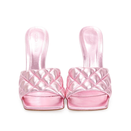 Bottega Veneta Pink Metallic Lambskin Leather Padded Sandals, Size 38