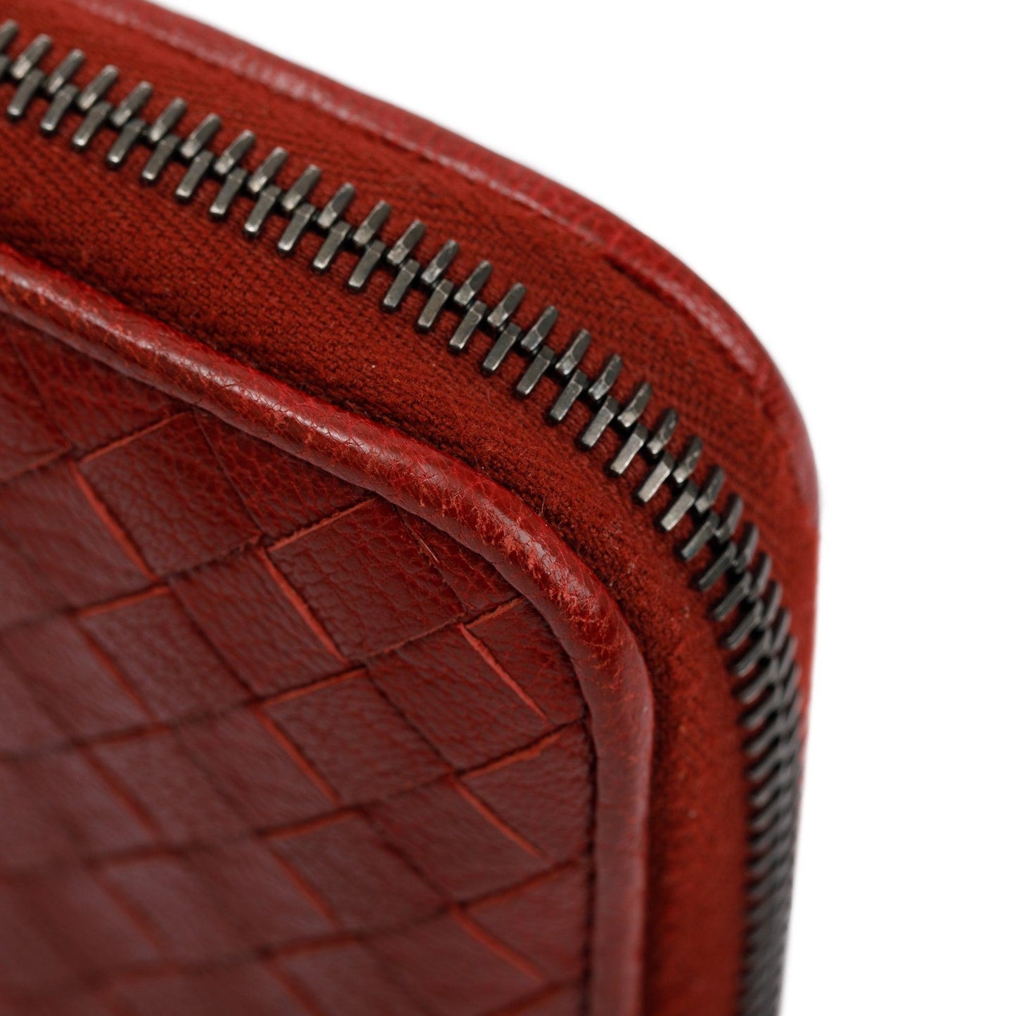 Bottega Veneta Red Intrecciato Leather Zip Around Wallet