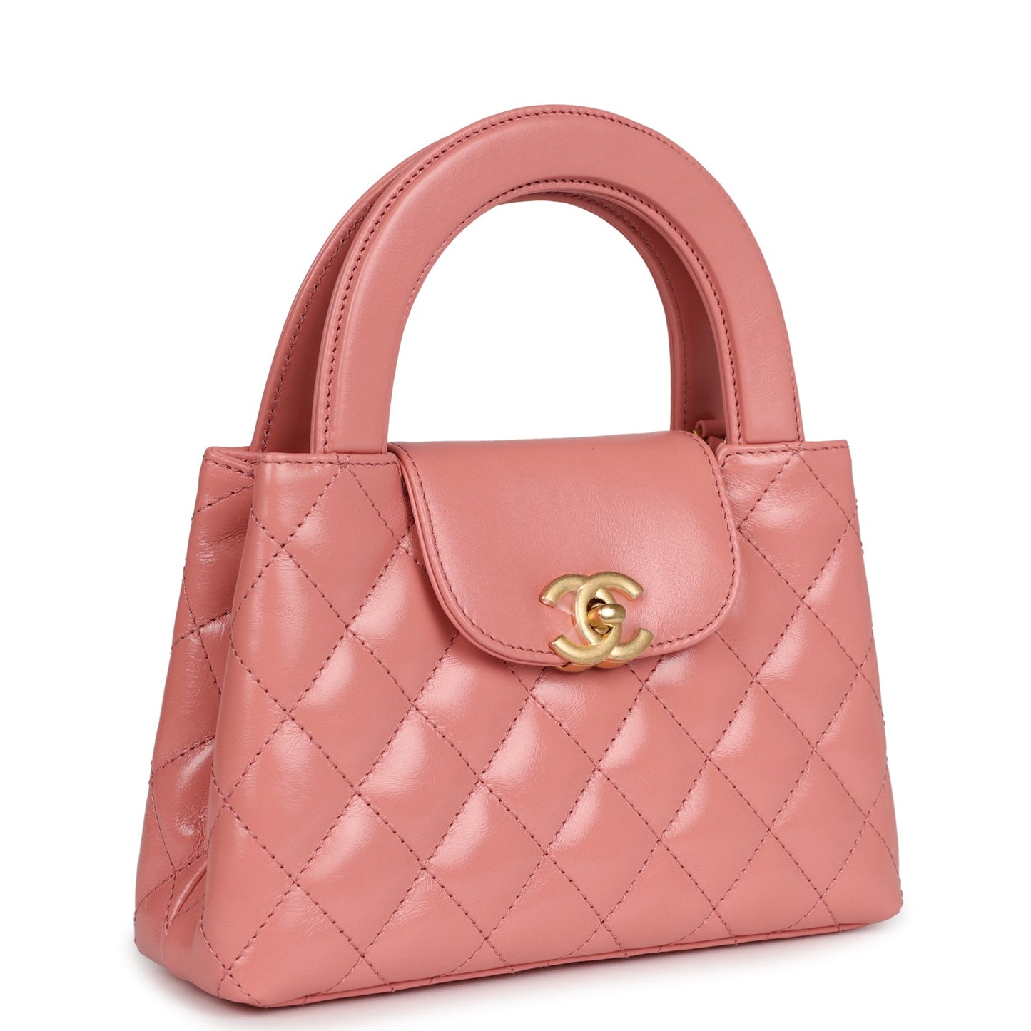 Chanel Small Kelly Shopper Pink Shiny Aged Calfskin Brushed Gold Hardware Handbag