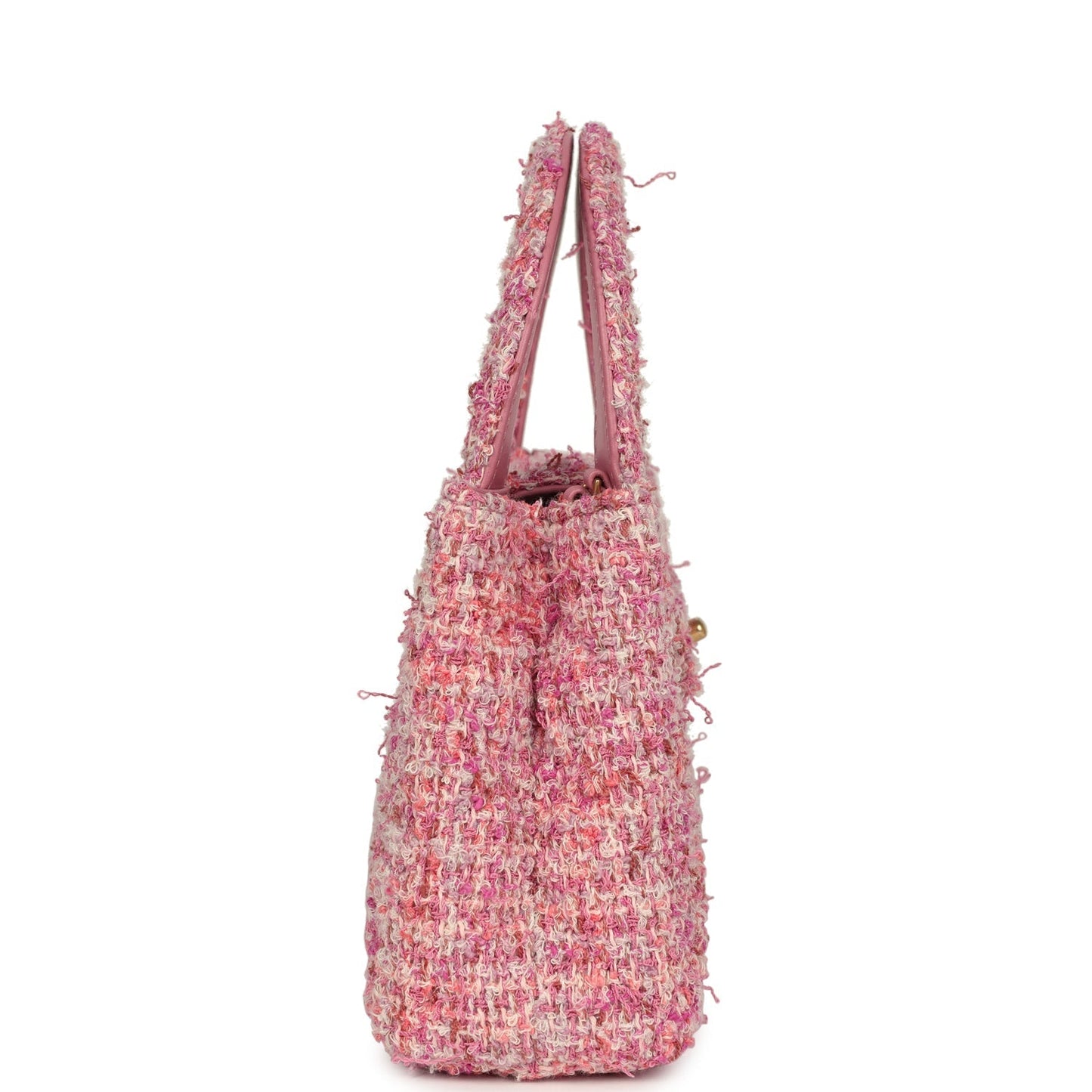 Chanel Small Kelly Shopper Pink Tweed Brushed Gold Hardware Handbag