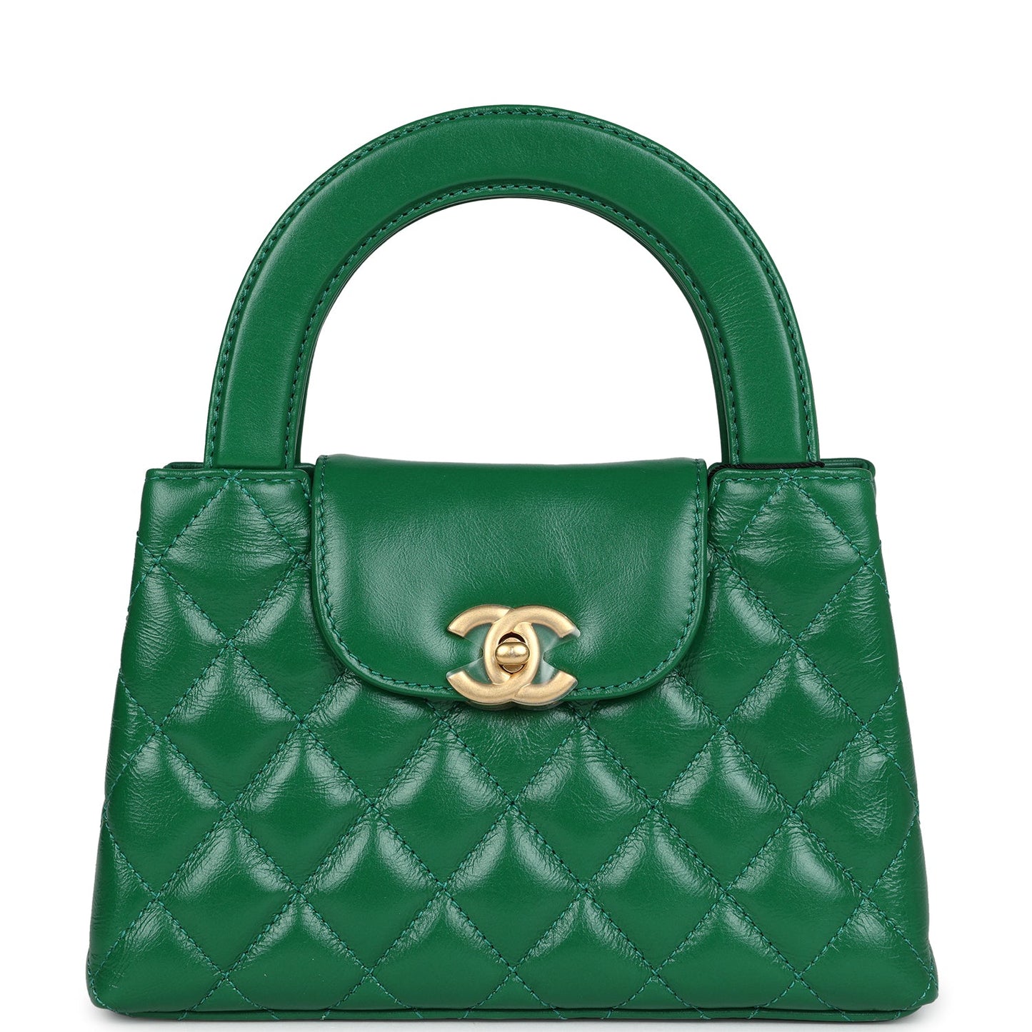 Chanel Small Kelly Shopper Dark Green Shiny Aged Calfskin Brushed Gold Hardware Handbag