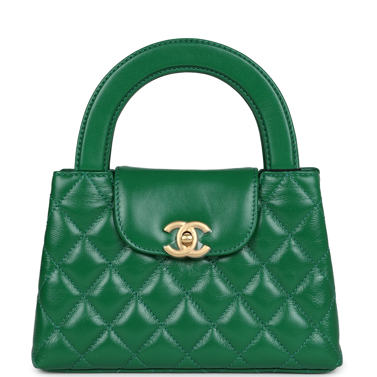 Chanel Small Kelly Shopper Dark Green Shiny Aged Calfskin Brushed Gold Hardware Handbag