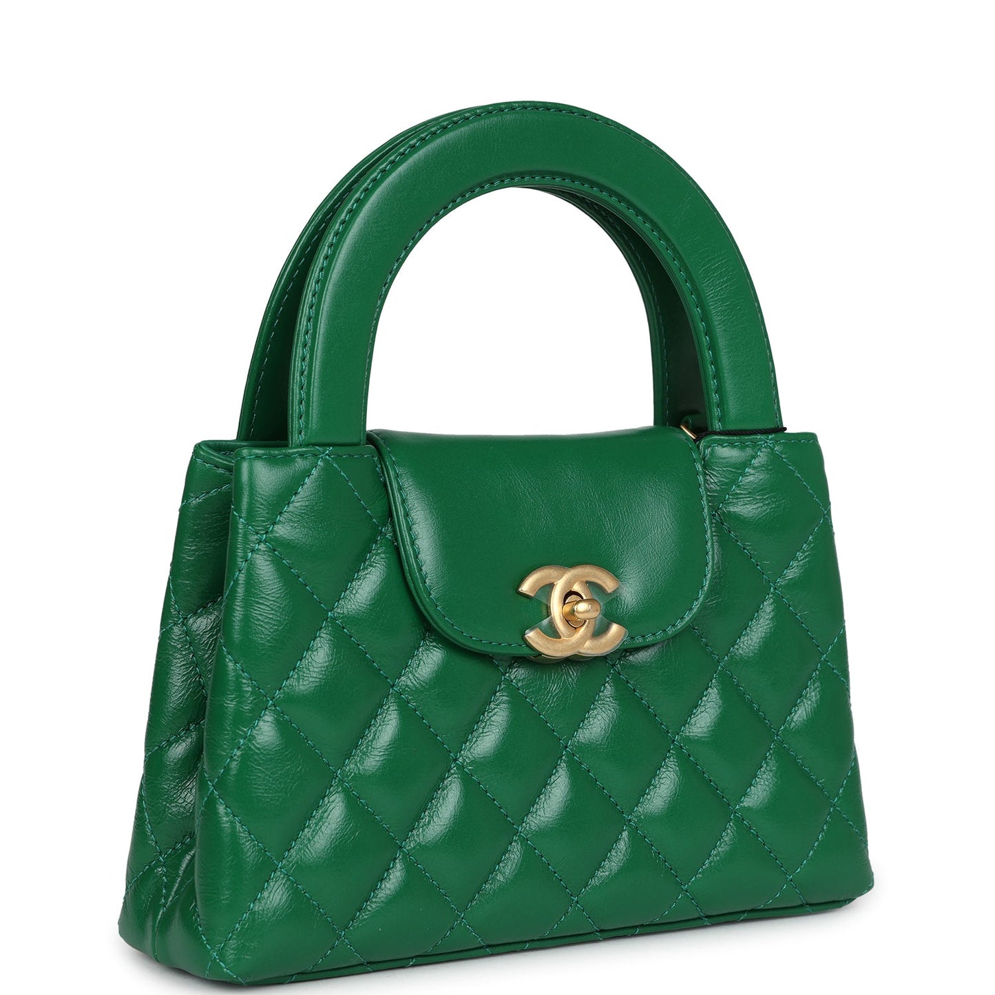 Chanel Small Kelly Shopper Dark Green Shiny Aged Calfskin Brushed Gold Hardware Handbag