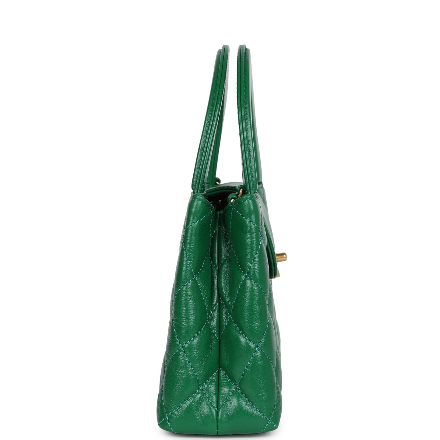 Chanel Small Kelly Shopper Dark Green Shiny Aged Calfskin Brushed Gold Hardware Handbag