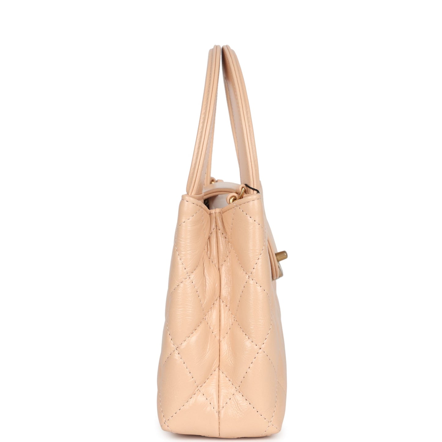 Chanel Small Kelly Shopper Beige Shiny Aged Calfskin Brushed Gold Hardware Handbag