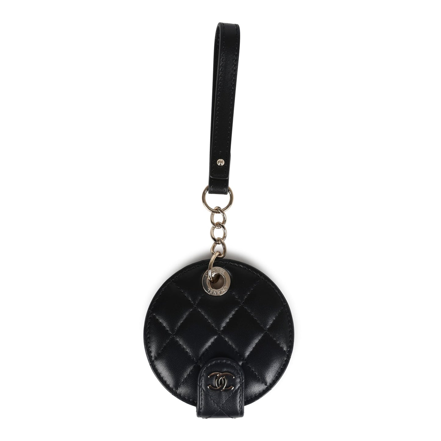 Chanel Round Luggage Tag Black Lambskin Light Gold Hardware Handbag
