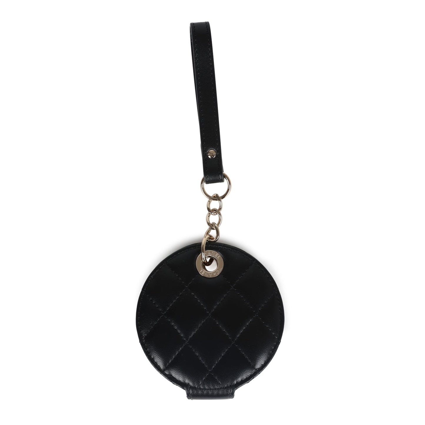 Chanel Round Luggage Tag Black Lambskin Light Gold Hardware Handbag