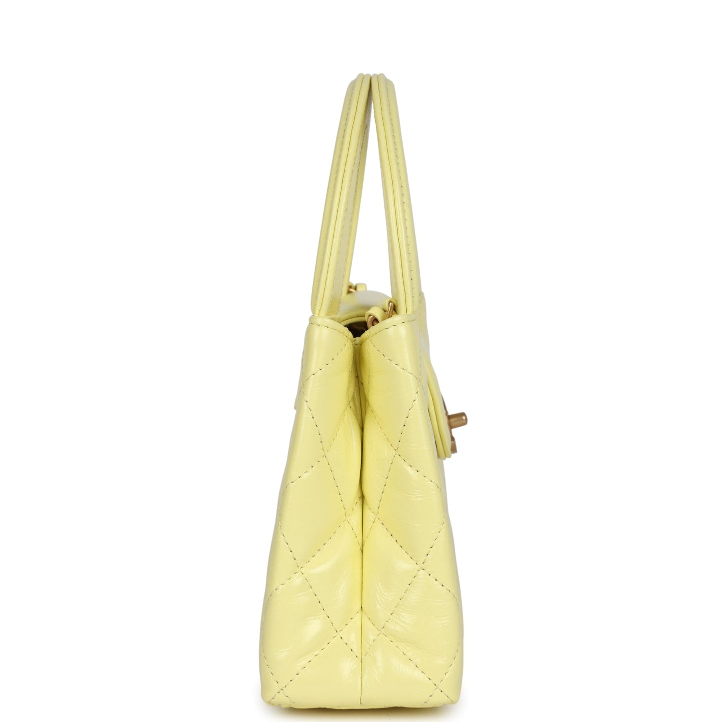 Chanel Small Kelly Yellow Shiny Aged Calfskin Brushed Gold Hardware Handbag