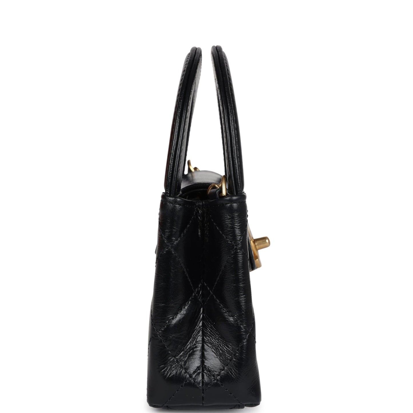 Chanel Nano Kelly Shopper Black Shiny Aged Calfskin Brushed Gold Hardware Crossbody