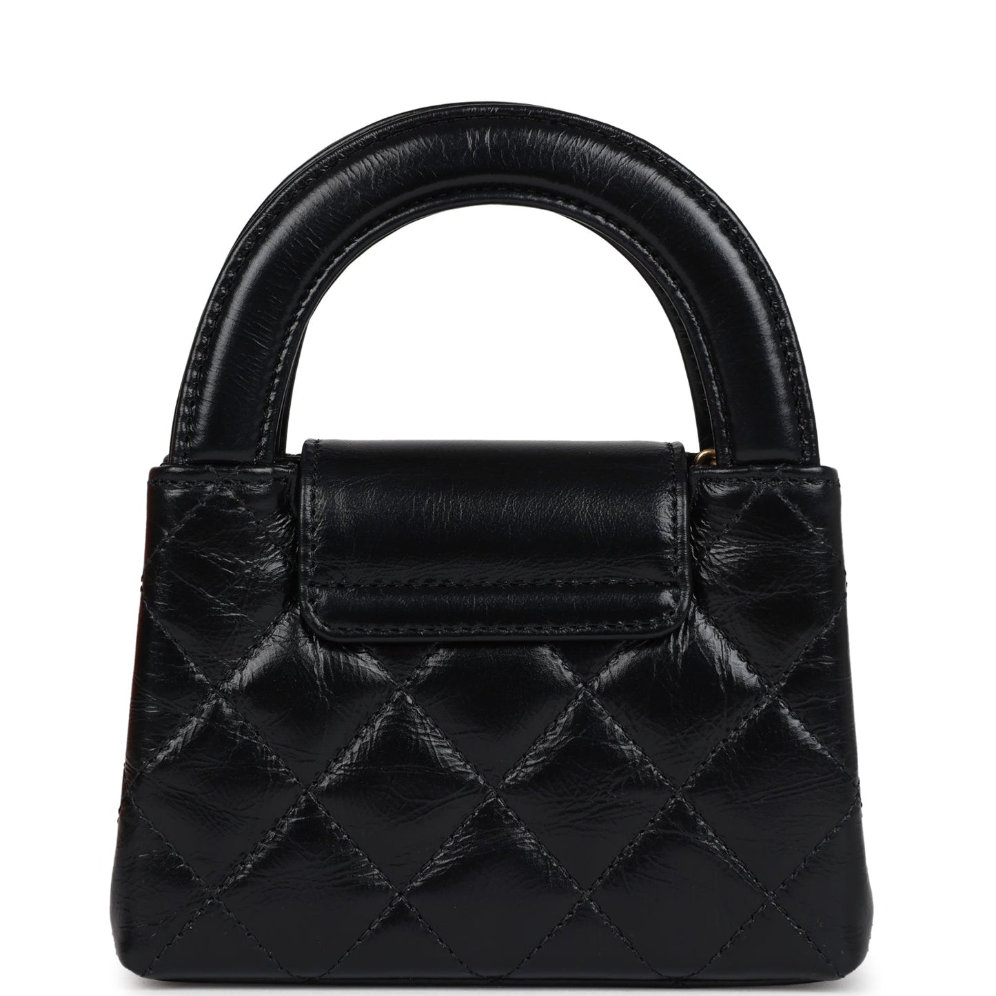 Chanel Nano Kelly Shopper Black Shiny Aged Calfskin Brushed Gold Hardware Crossbody
