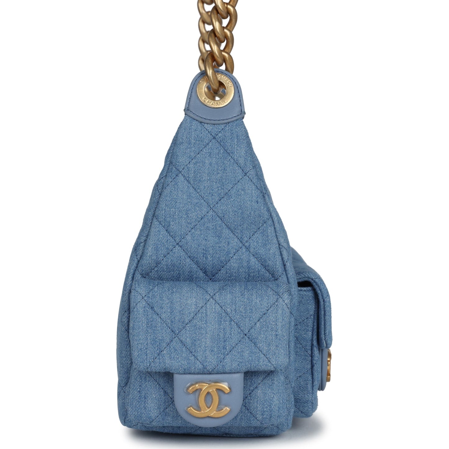 Chanel Large Cargo Hobo Bag Light Blue Washed Brushed Gold Hardware