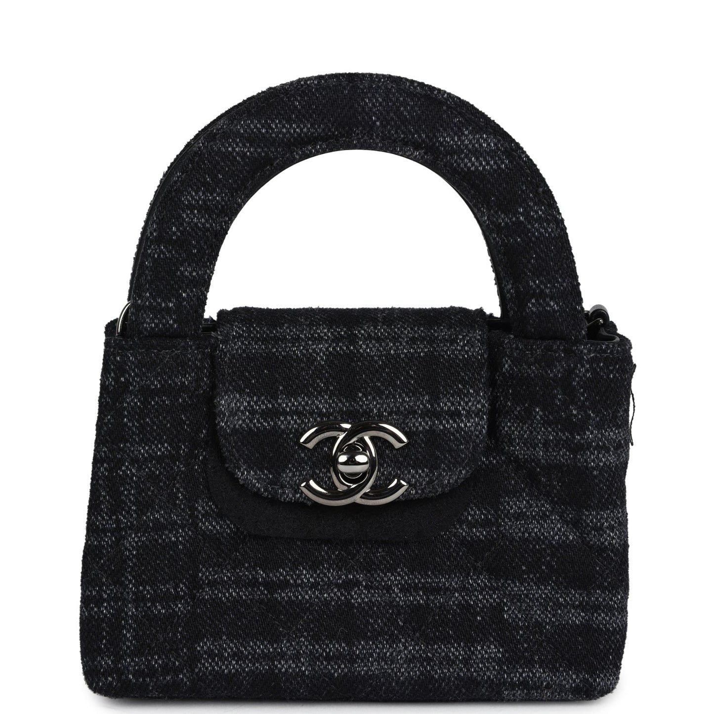 Chanel Nano Kelly Shopper Black and Grey Printed Ruthenium Hardware Crossbody