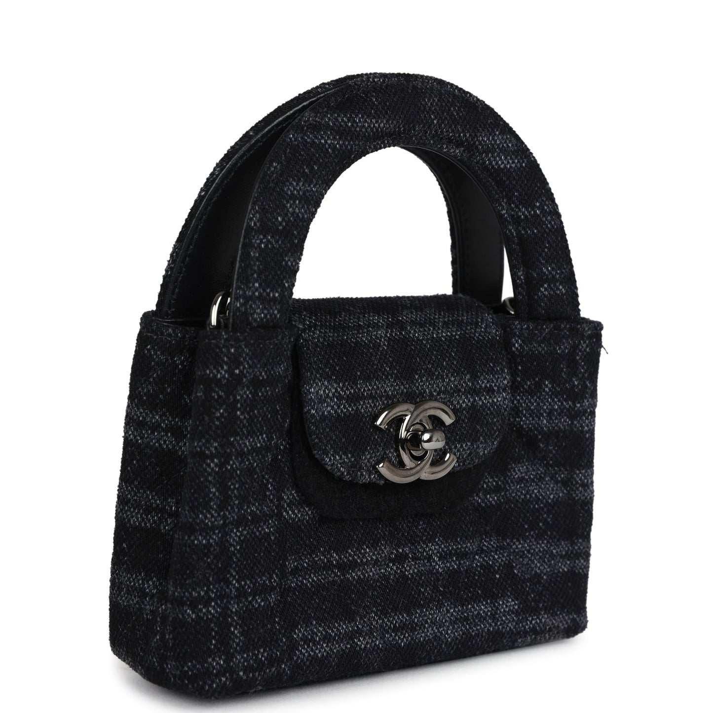 Chanel Nano Kelly Shopper Black and Grey Printed Ruthenium Hardware Crossbody