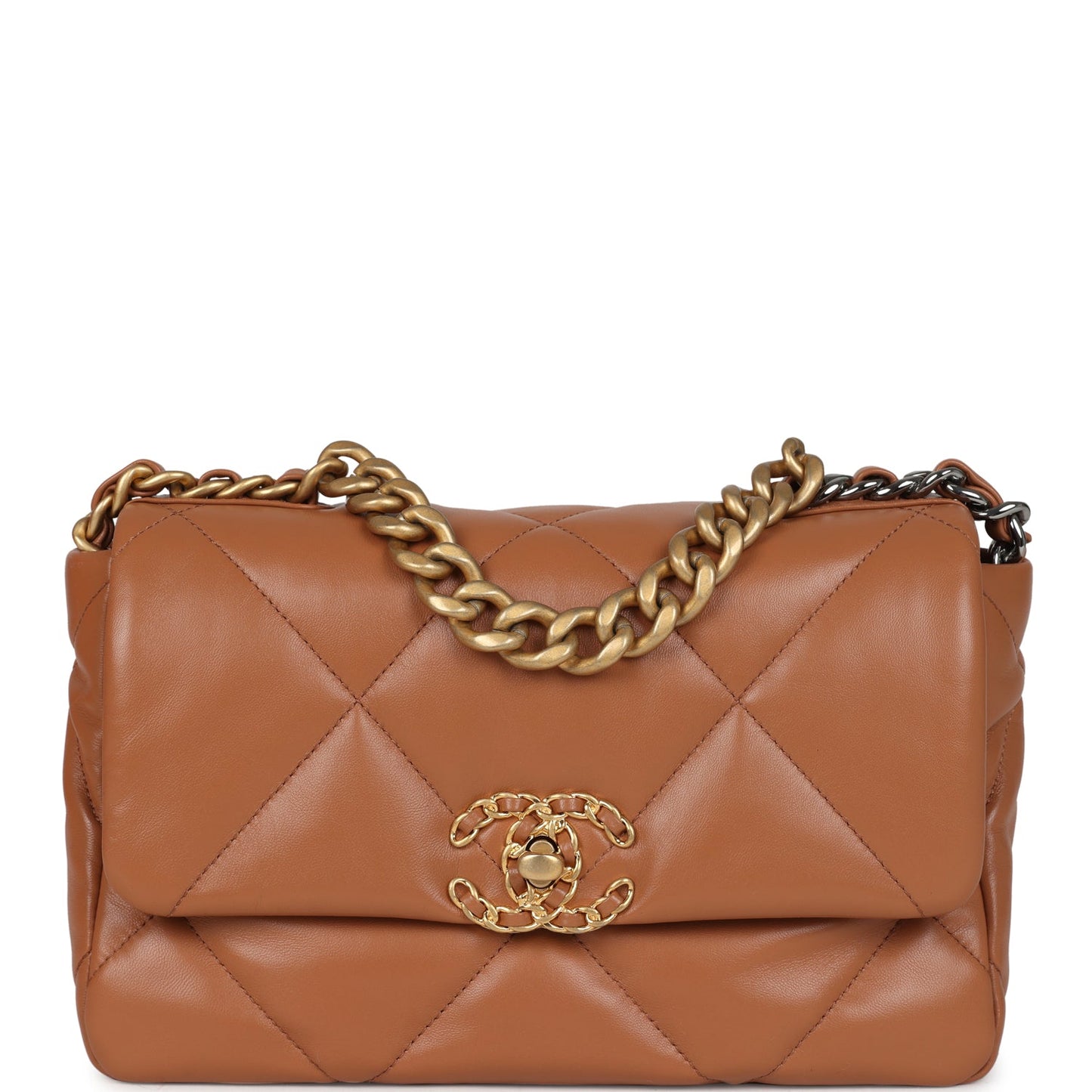Chanel Medium 19 Flap Caramel Shiny Lambskin Mixed Metal Hardware Shoulder Bag