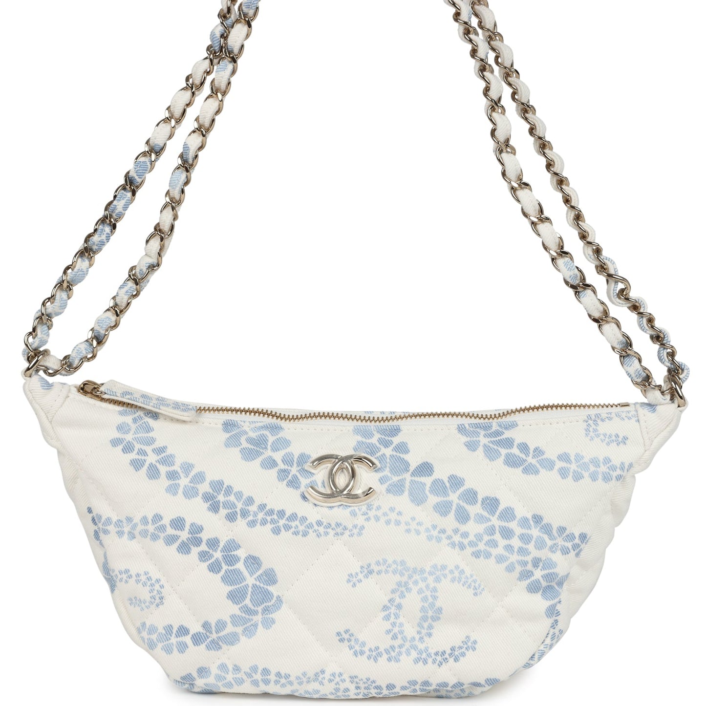 Chanel Large Coco Beach Hobo Bag in White and Blue Light Gold Hardware