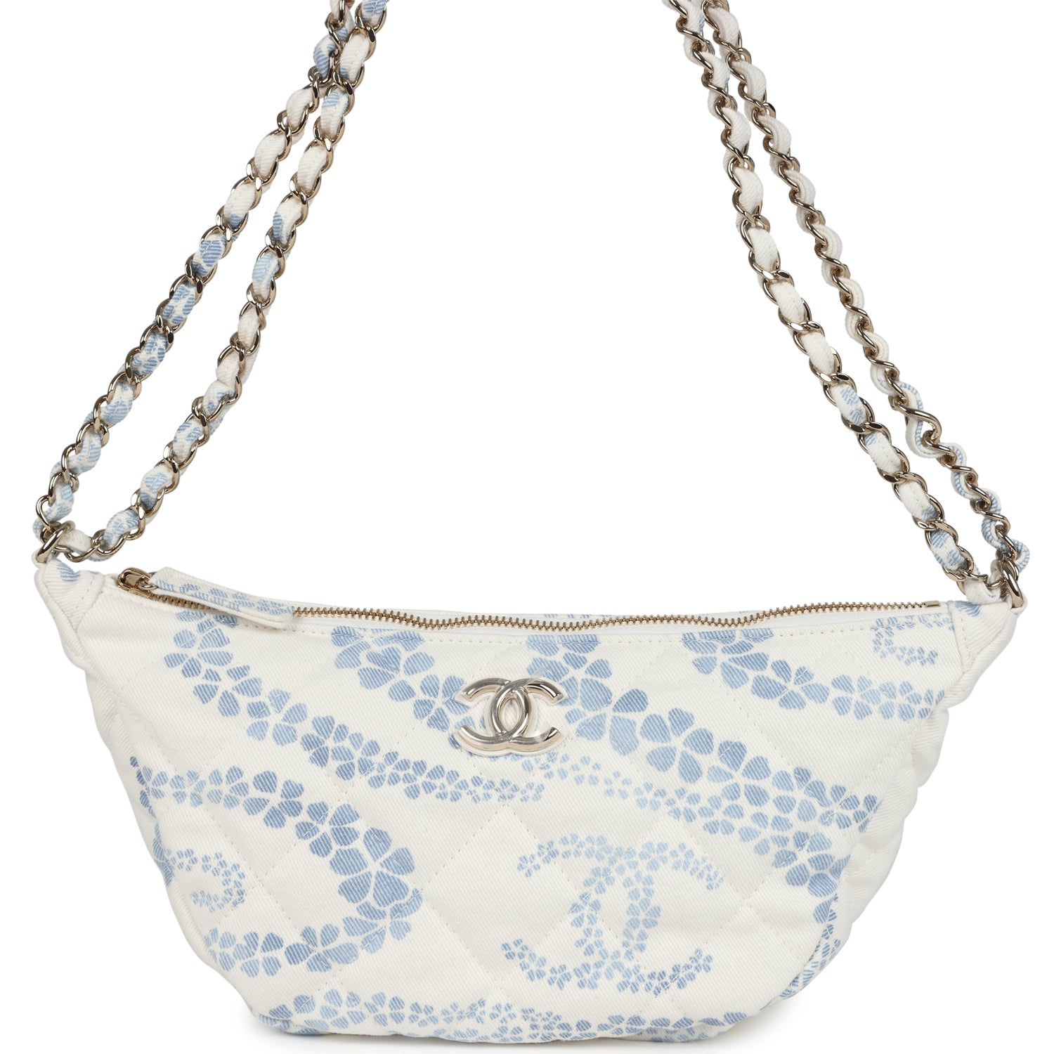 Chanel Large Coco Beach Hobo Bag in White and Blue Light Gold Hardware