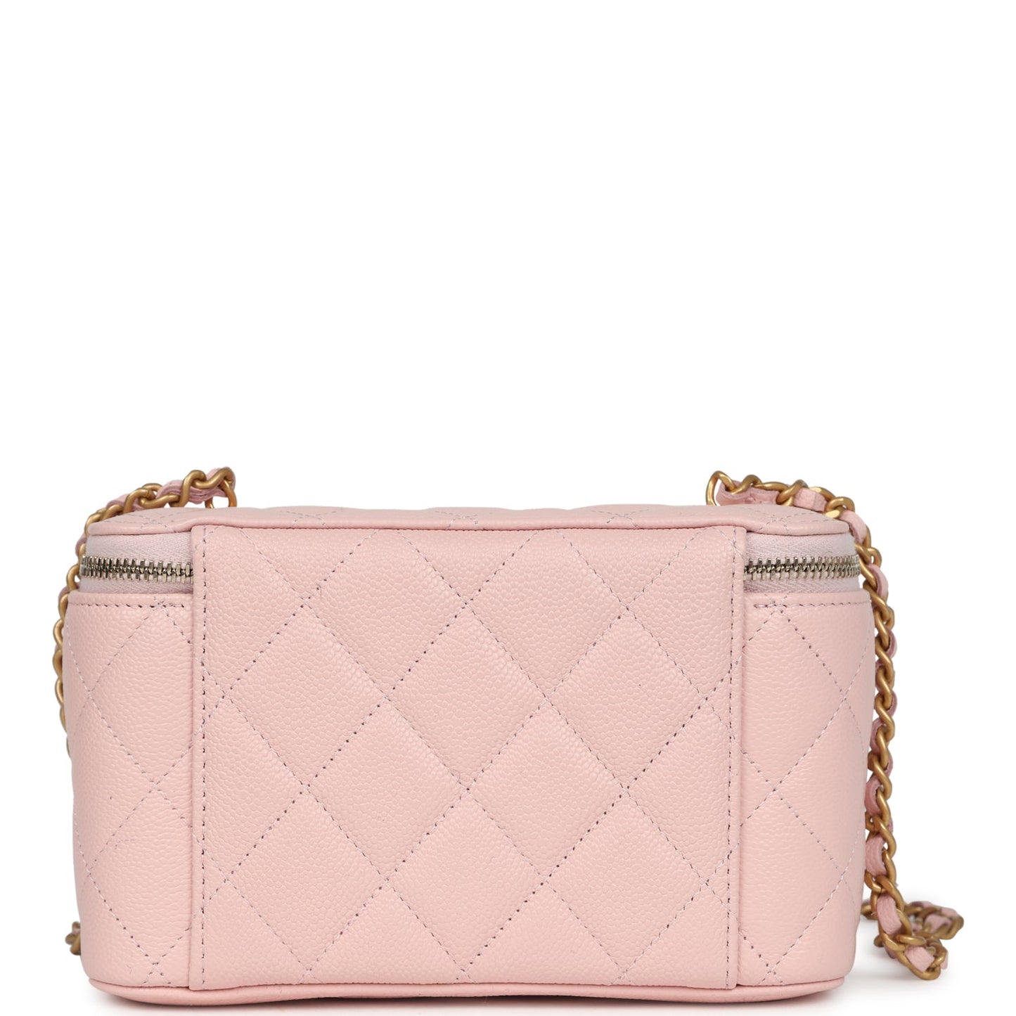 Chanel Small CC Vanity Case Light Pink Caviar Faux Pearls Brushed Gold Hardware Handbag