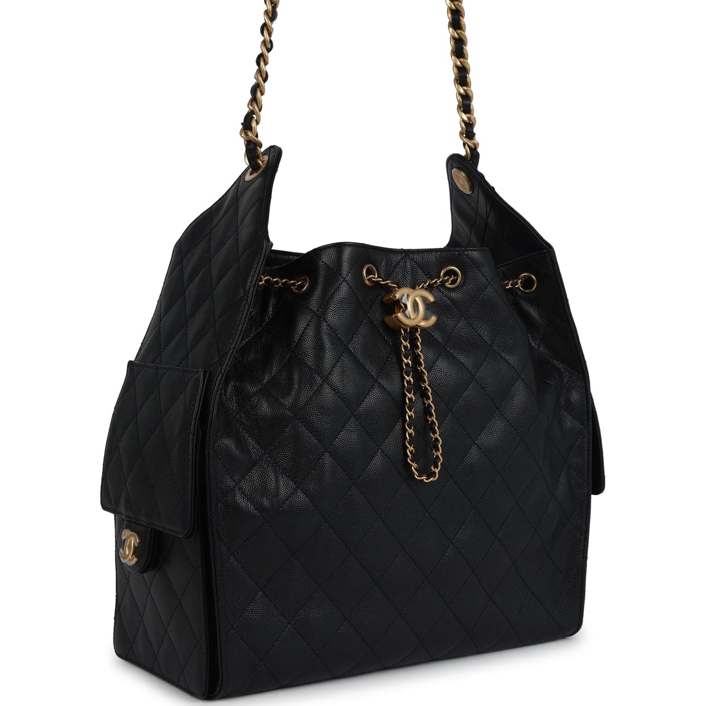 Chanel Medium 25 Hobo Bag Black Caviar Antique Gold Hardware