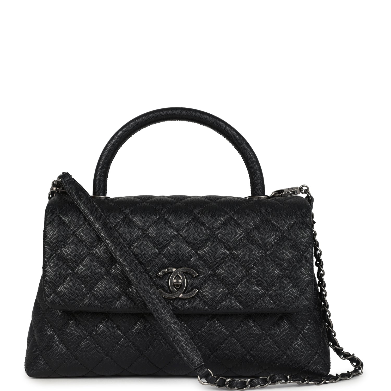Chanel Medium Coco Top Handle Black Caviar Aged Ruthenium Hardware Coco Handle Shoulder Bag