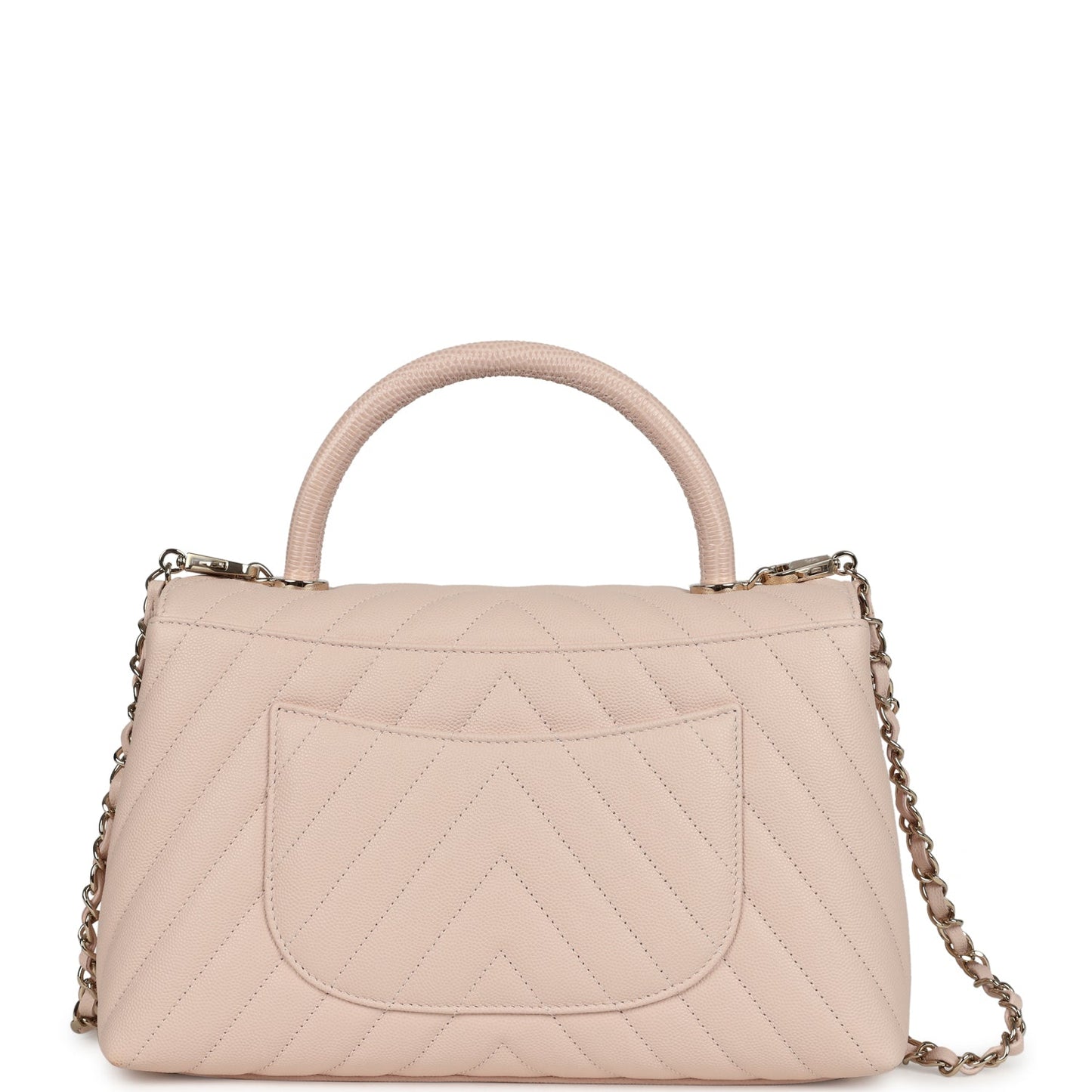 Chanel Medium Coco Top Handle Flap Bag Light Beige Chevron Caviar Light Gold Hardware Coco Handle