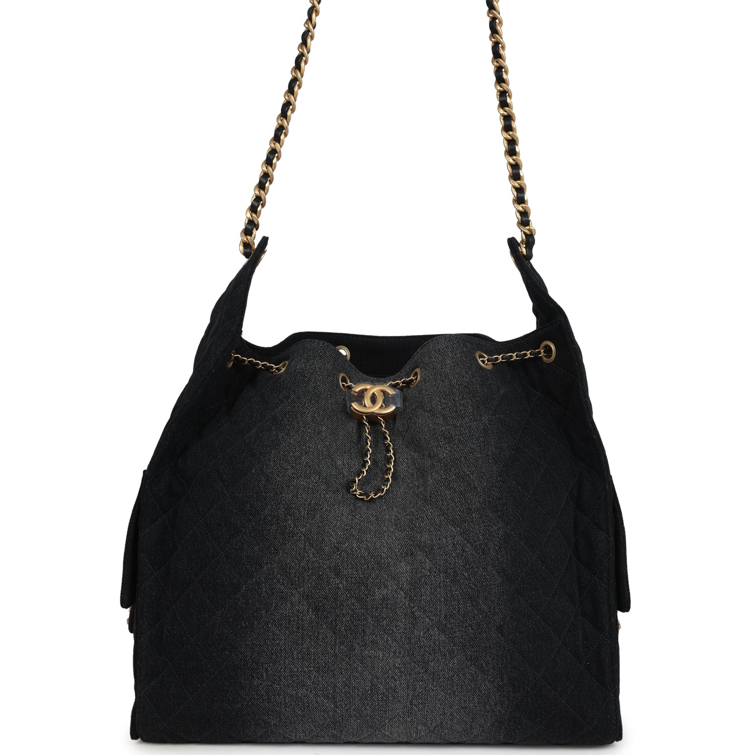 Chanel Large 25 Hobo Bag Black Washed Antique Gold Hardware