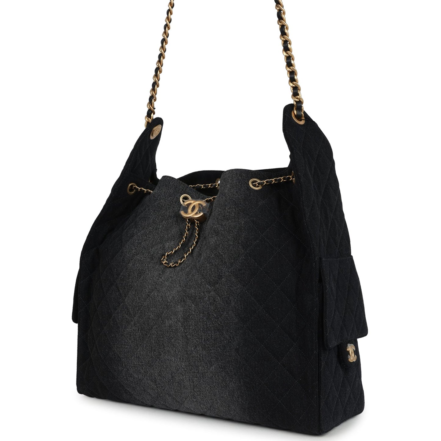 Chanel Large 25 Hobo Bag Black Washed Antique Gold Hardware