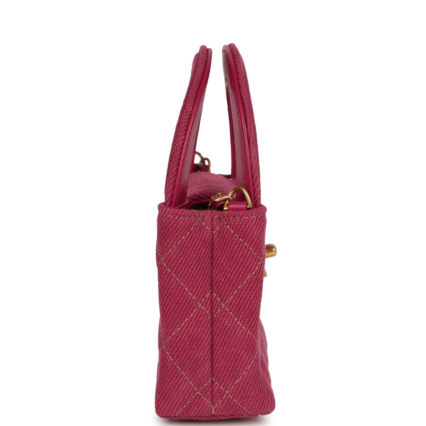 Chanel Nano Kelly Shopper Fuchsia Washed Brushed Gold Hardware Crossbody