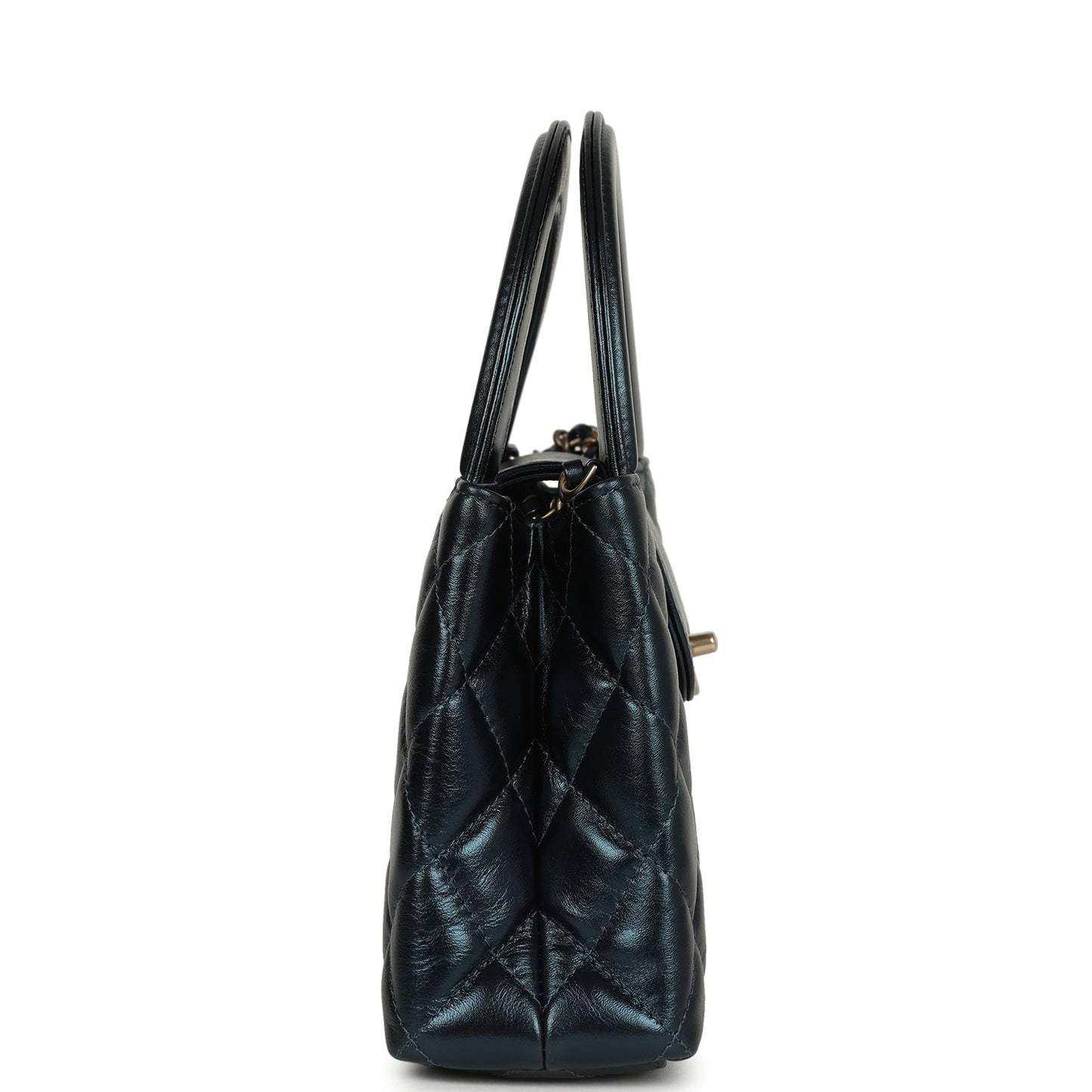 Chanel Small Kelly Shopper Metallic Blue Calfskin Brushed Gold Hardware Crossbody