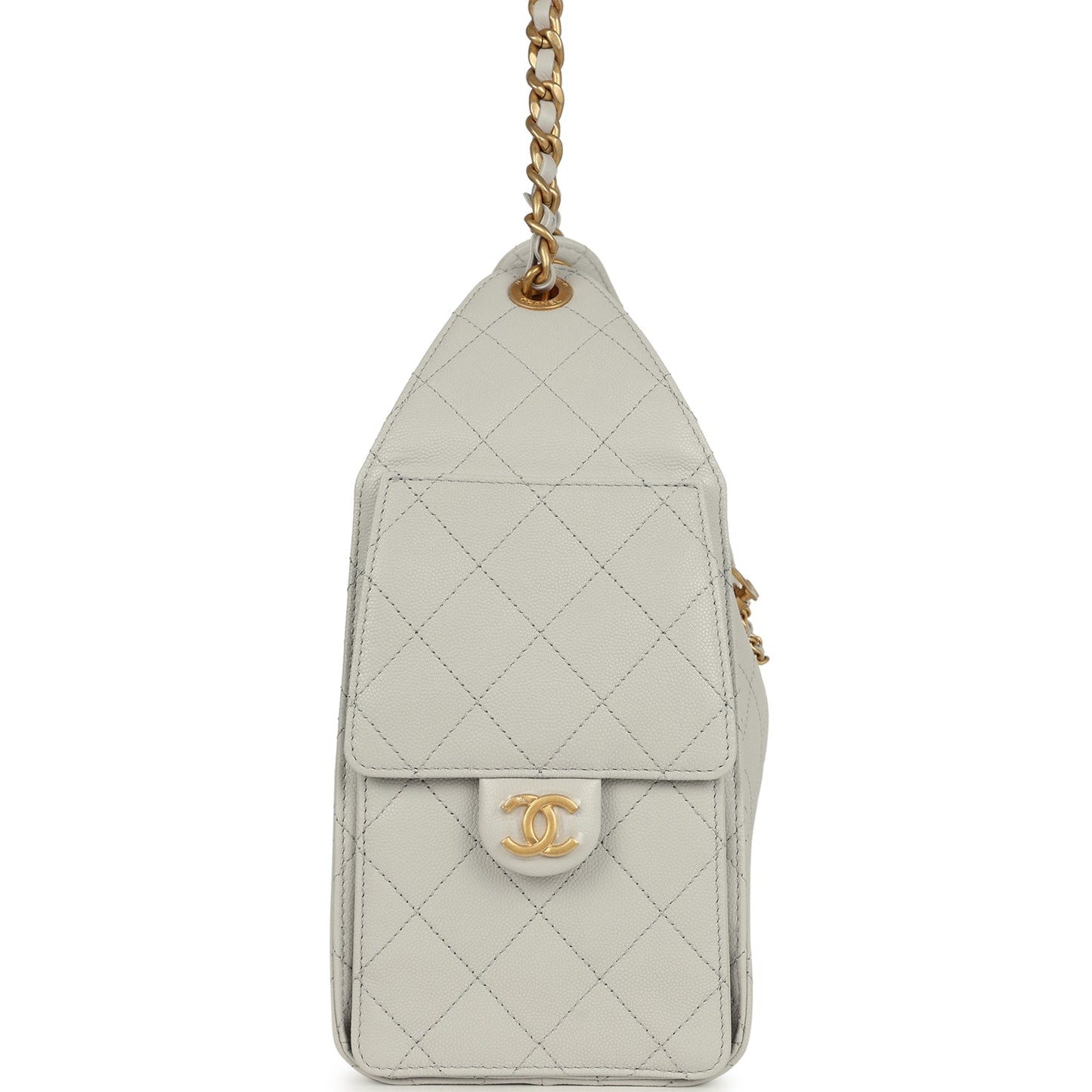 Chanel Small 25 Hobo Bag Light Grey Caviar Antique Gold Hardware